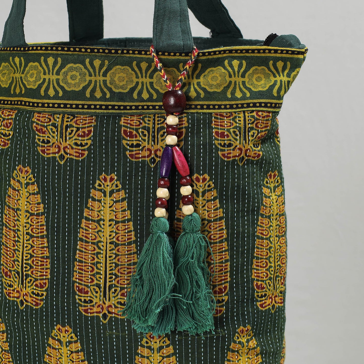 Green - Marudhara Printed Patchwork Shoulder Bag with Charm