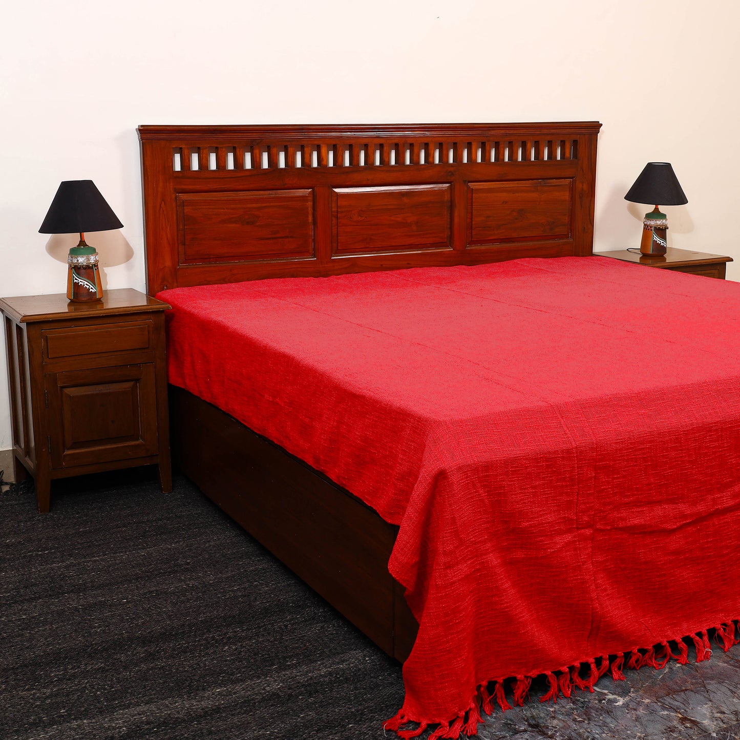 Red - Pure Handloom Cotton Double Bed Cover from Bijnor 01