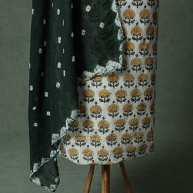 Sanganeri Hand Block Print Cotton 2pc Unstitched Dress Material Kurta Set with Jewellery 12