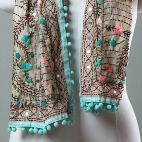 Blue Ranihati Chanderi Silk Embroidered Stole