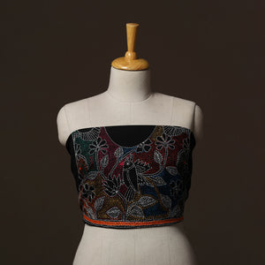 Black - Bengal Kantha Hand Embroidered Cotton Blouse Piece 51