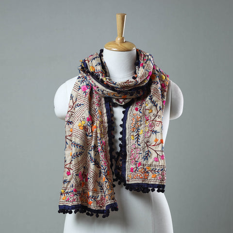 Blue Ranihati Chanderi Silk Embroidered Stole