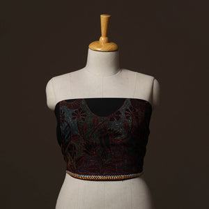 Black - Bengal Kantha Hand Embroidered Cotton Blouse Piece 55