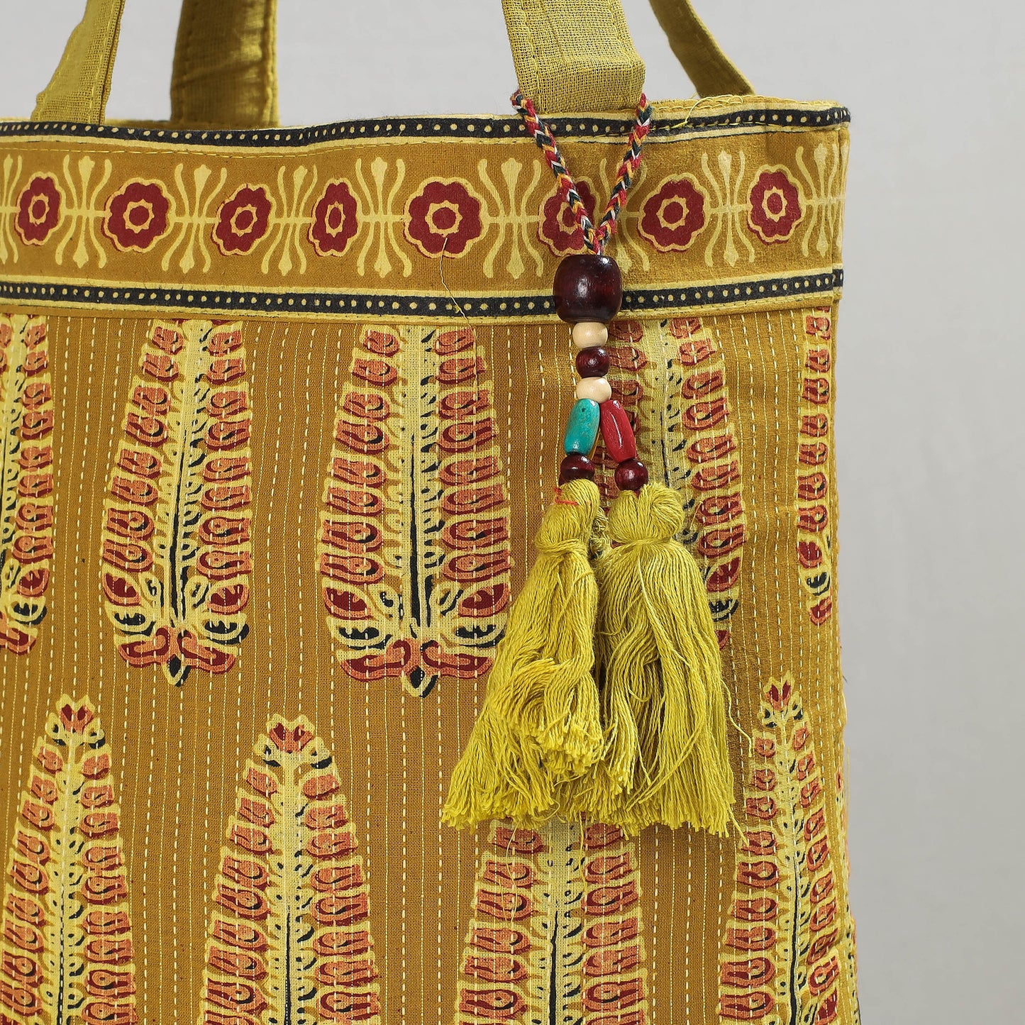 Yellow - Marudhara Printed Patchwork Shoulder Bag with Charm