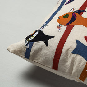 White Pipli Applique Work Cotton Cushion Cover