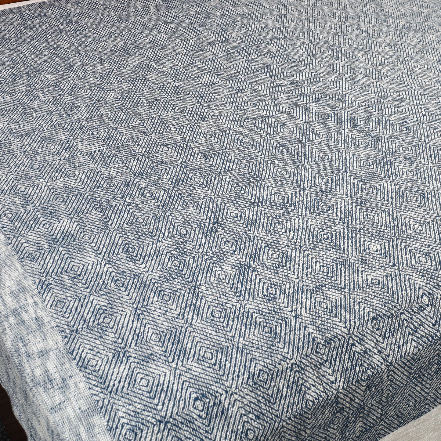 Blue - Pure Handloom Cotton Double Bed Cover from Bijnor 03