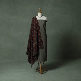 Jacquard Woven Cotton 2pc Unstitched Dress Material Kurta Set with Jewellery 14