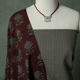 Jacquard Woven Cotton 2pc Unstitched Dress Material Kurta Set with Jewellery 14