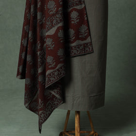 Jacquard Woven Cotton 2pc Unstitched Dress Material Kurta Set with Jewellery 14