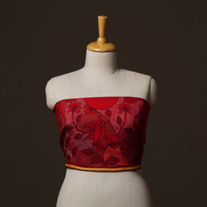 Red - Bengal Kantha Hand Embroidered Cotton Blouse Piece 62