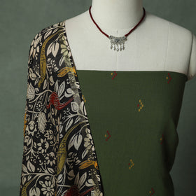 Jacquard Woven Cotton 2pc Unstitched Dress Material Kurta Set with Jewellery 15