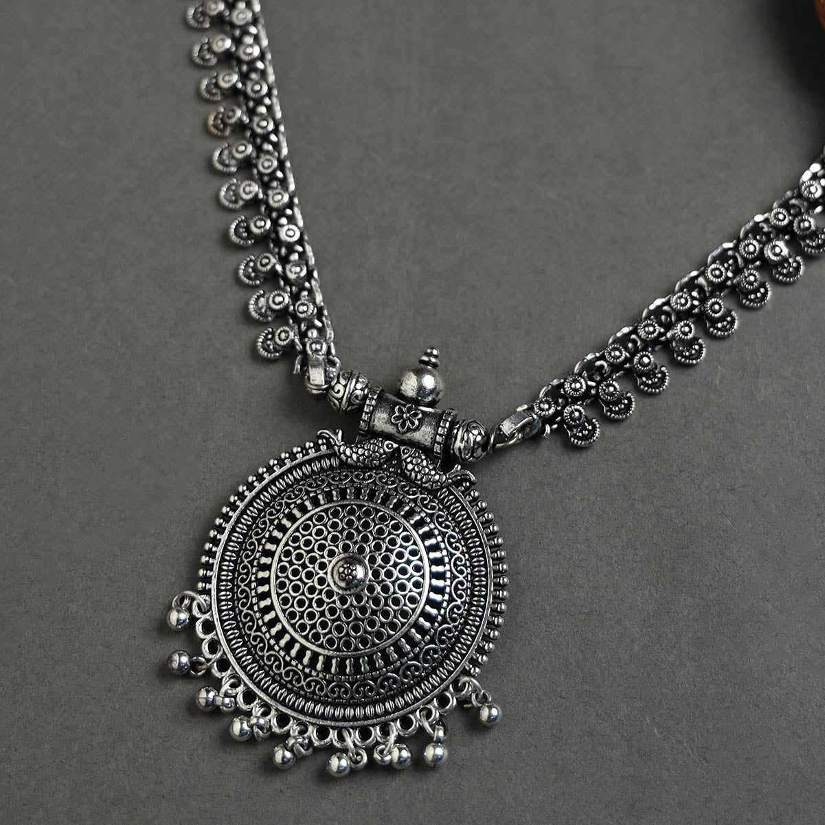 Antique Finish Oxidised White Metal Necklace 03