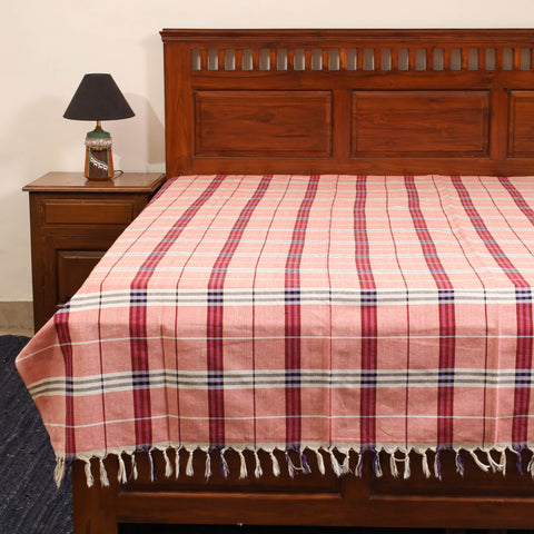 Red - single handloom cotton bed sheet (90 x 60 in) 112