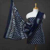 Blue - 3pc Chanderi Silk Bagru Print Dress Material 03