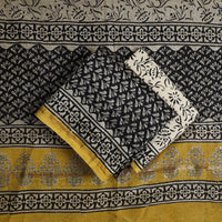 Black - 3pc Chanderi Silk Bagru Print Dress Material 01