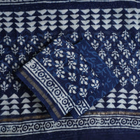 Blue - 3pc Chanderi Silk Bagru Print Dress Material 03