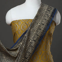 Yellow - 3pc Chanderi Silk Bagru Print Dress Material 04