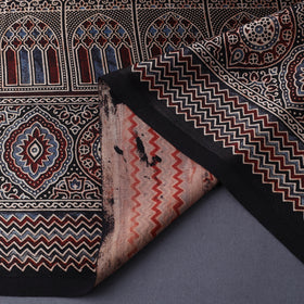 Black Natural Dyed Mashru Silk Ajrakh Print Fabric