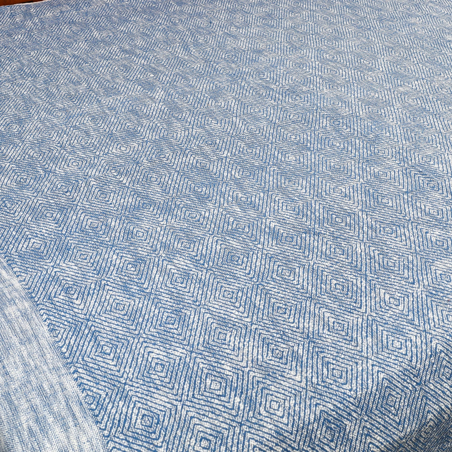 Blue - Pure Handloom Cotton Double Bed Cover from Bijnor 07