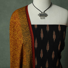 Pochampally Ikat Weave Cotton 2pc Unstitched Dress Material Kurta Set with Jewellery 17