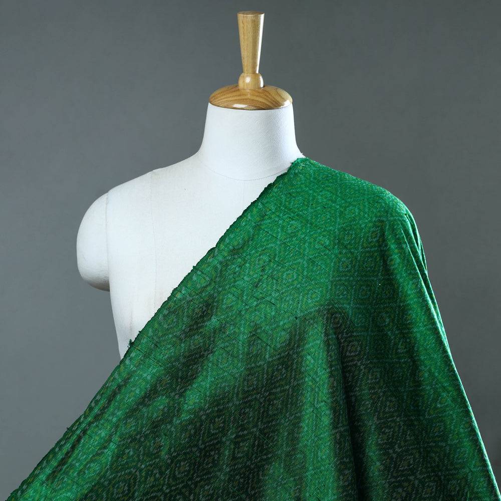 Green - Pochampally Ikat Weave Handloom Pure Raw Silk Fabric 03