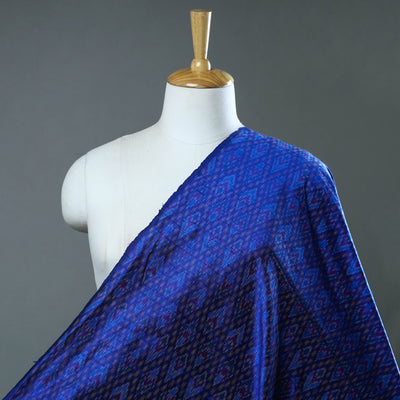 Blue - Pochampally Ikat Weave Handloom Pure Raw Silk Fabric 05