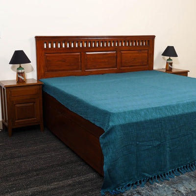 Blue - Pure Handloom Cotton Double Bed Cover from Bijnor 08