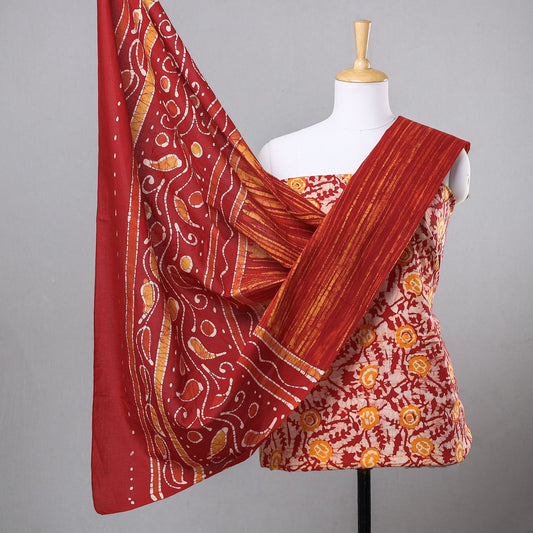 Red - 2pc Hand Batik Printed Cotton Suit Material Set 53