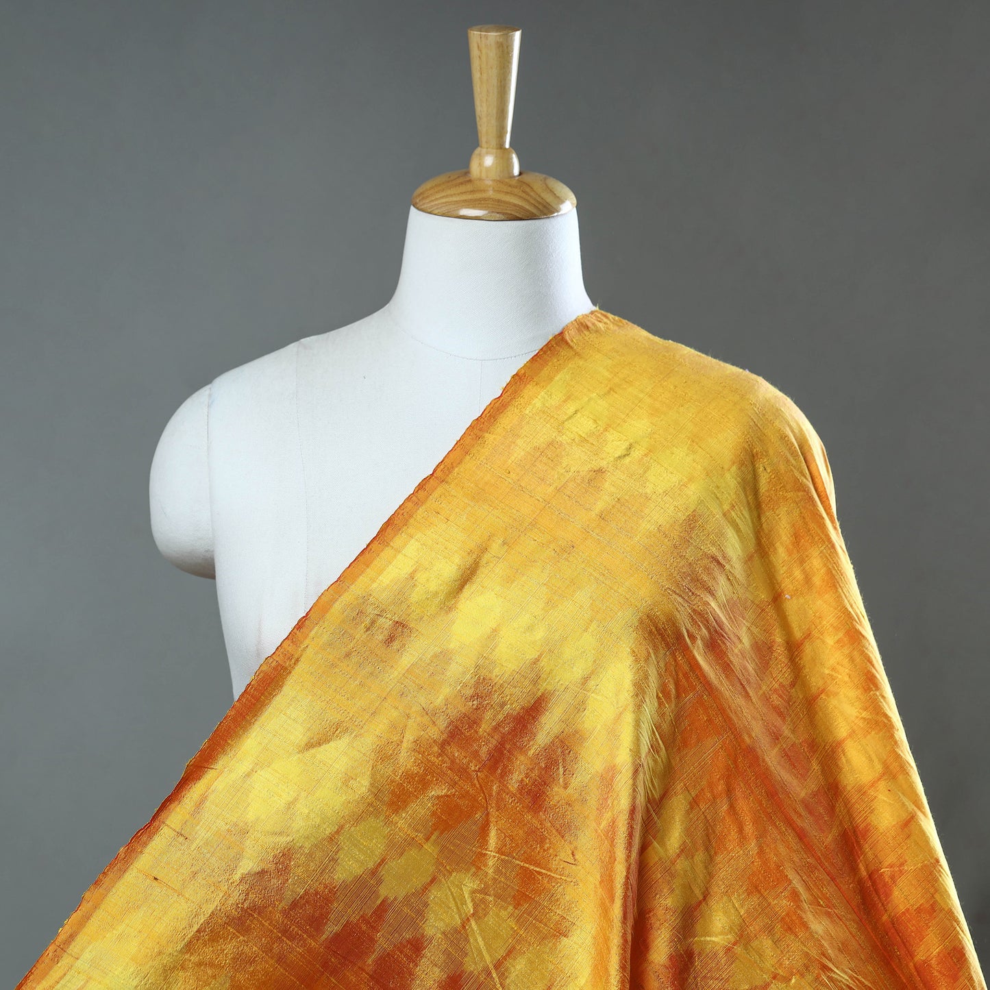 Yellow - Pochampally Ikat Weave Handloom Pure Raw Silk Fabric 06