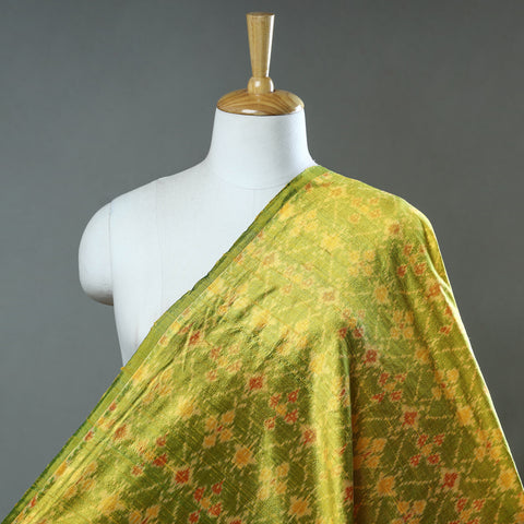 Green - Pochampally Ikat Weave Handloom Pure Raw Silk Fabric 08