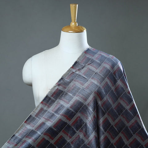 Grey - Pochampally Ikat Weave Handloom Pure Raw Silk Fabric 09