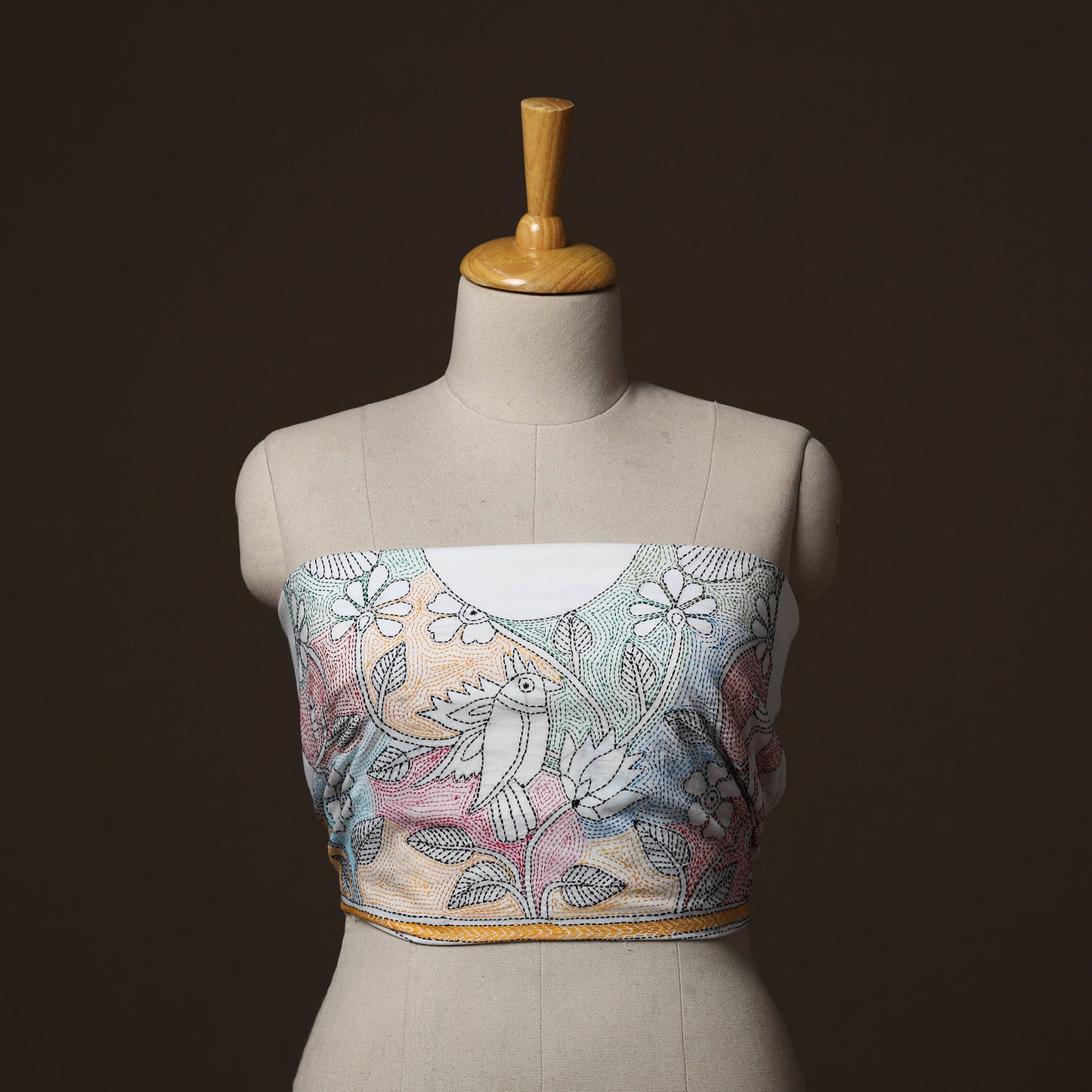 Bengal Kantha Hand Embroidered Cotton Blouse Piece 85