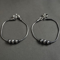 Antique Finish Oxidised White Metal Anklet Pair 15