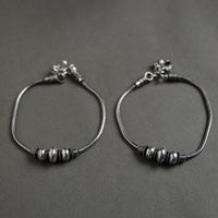 Antique Finish Oxidised White Metal Anklet Pair 15