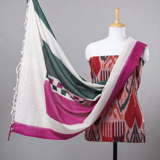 2pc Pochampally Central Asian Ikat Cotton Handloom Suit Material Set 54