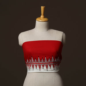 Red - Bengal Kantha Hand Embroidered Cotton Blouse Piece 89