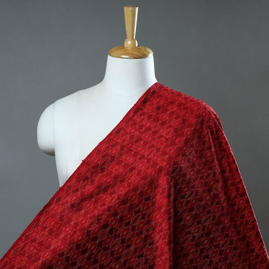 Red - Pochampally Ikat Weave Handloom Pure Raw Silk Fabric 12