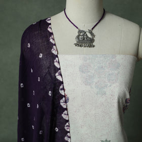 Sanganeri Hand Block Print Cotton 2pc Unstitched Dress Material Kurta Set with Jewellery 19