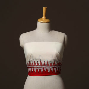 White - Bengal Kantha Hand Embroidered Cotton Blouse Piece 91