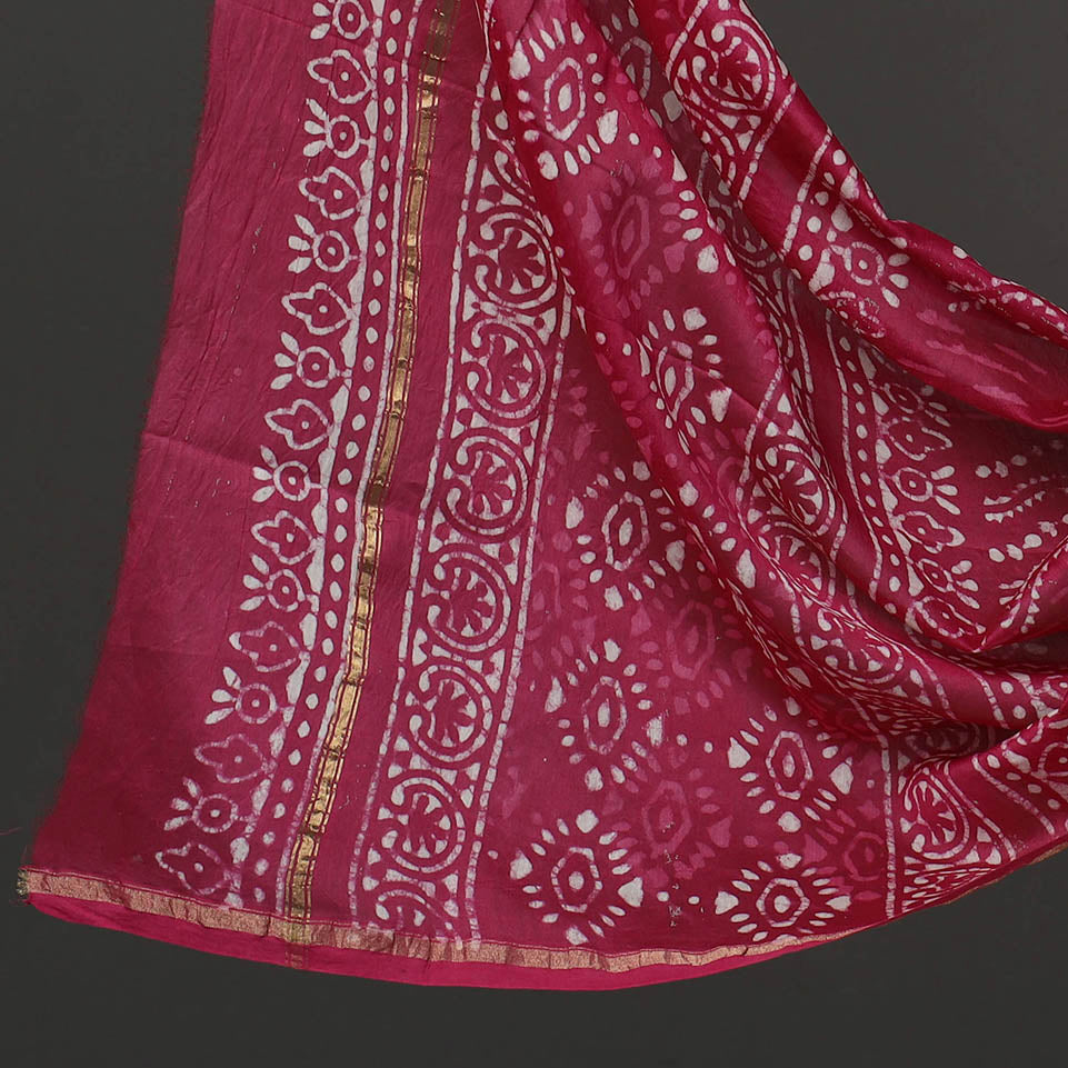 Pink - 3pc Chanderi Silk Bagru Print Dress Material 11