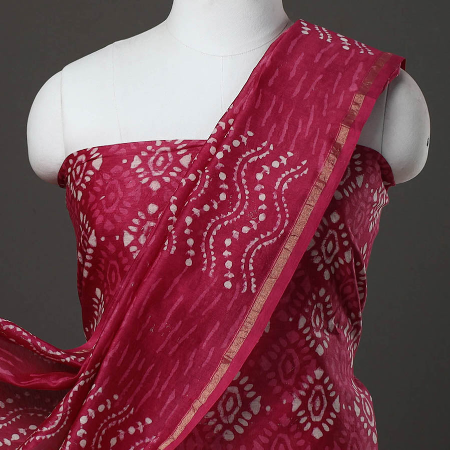 Pink - 3pc Chanderi Silk Bagru Print Dress Material 11