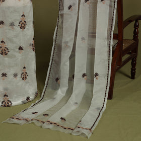 2pc White Hand Embroidery Chanderi Silk Chikankari Dress Material