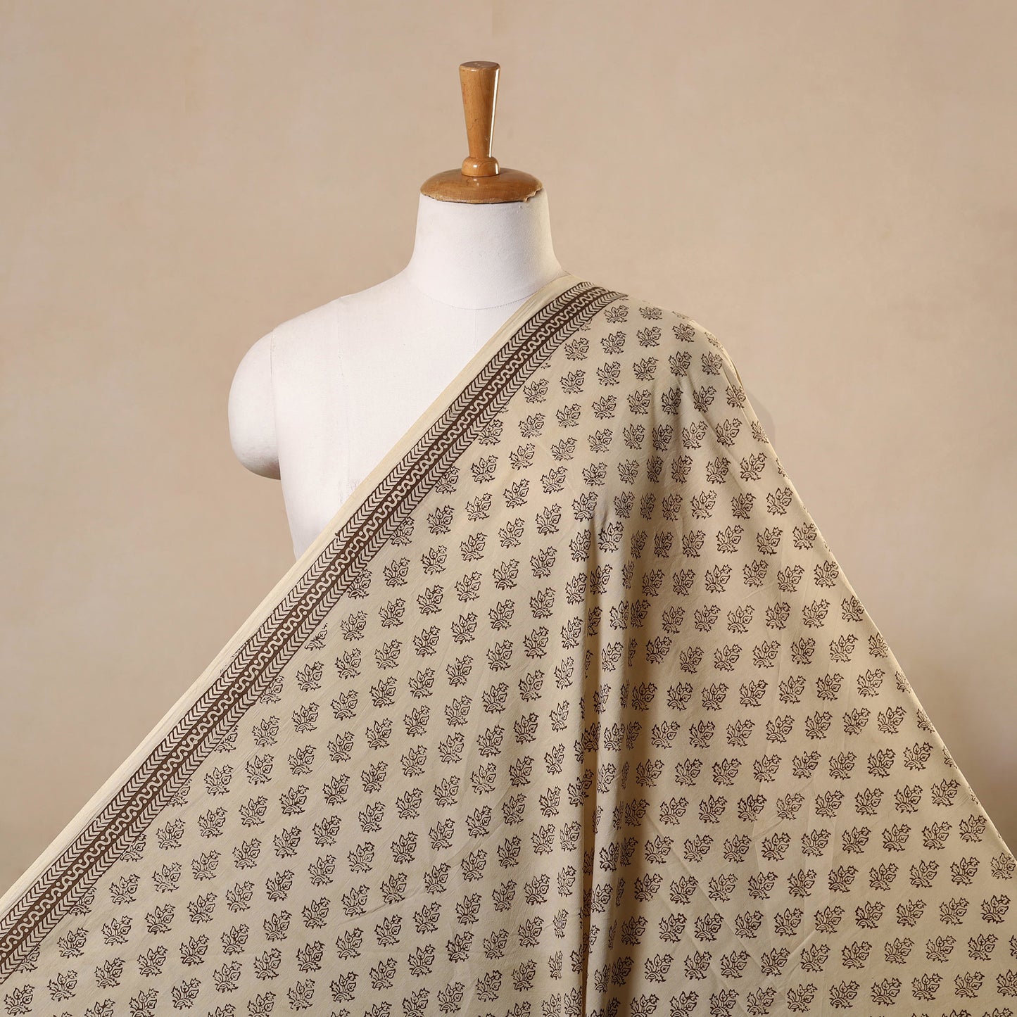 Beige Bagh Hand Block Print Natural Dyed Cotton Fabric