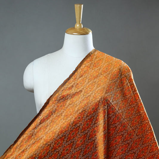 Orange - Pochampally Ikat Weave Handloom Pure Raw Silk Fabric 15