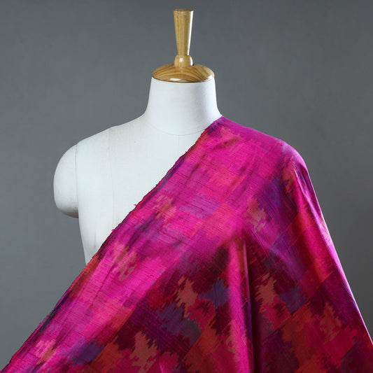 Pink - Pochampally Ikat Weave Handloom Pure Raw Silk Fabric 16