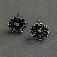 Antique Finish Oxidised White Metal Stud Earrings 19