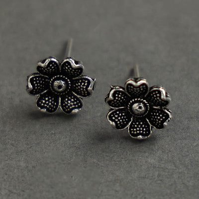 Antique Finish Oxidised White Metal Stud Earrings 19