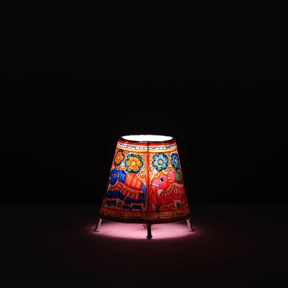 Handpainted Tholu Bommalata Leather Table Lamp (Small) 01