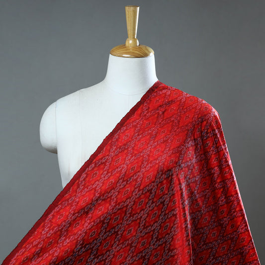 Red - Pochampally Ikat Weave Handloom Pure Raw Silk Fabric 17