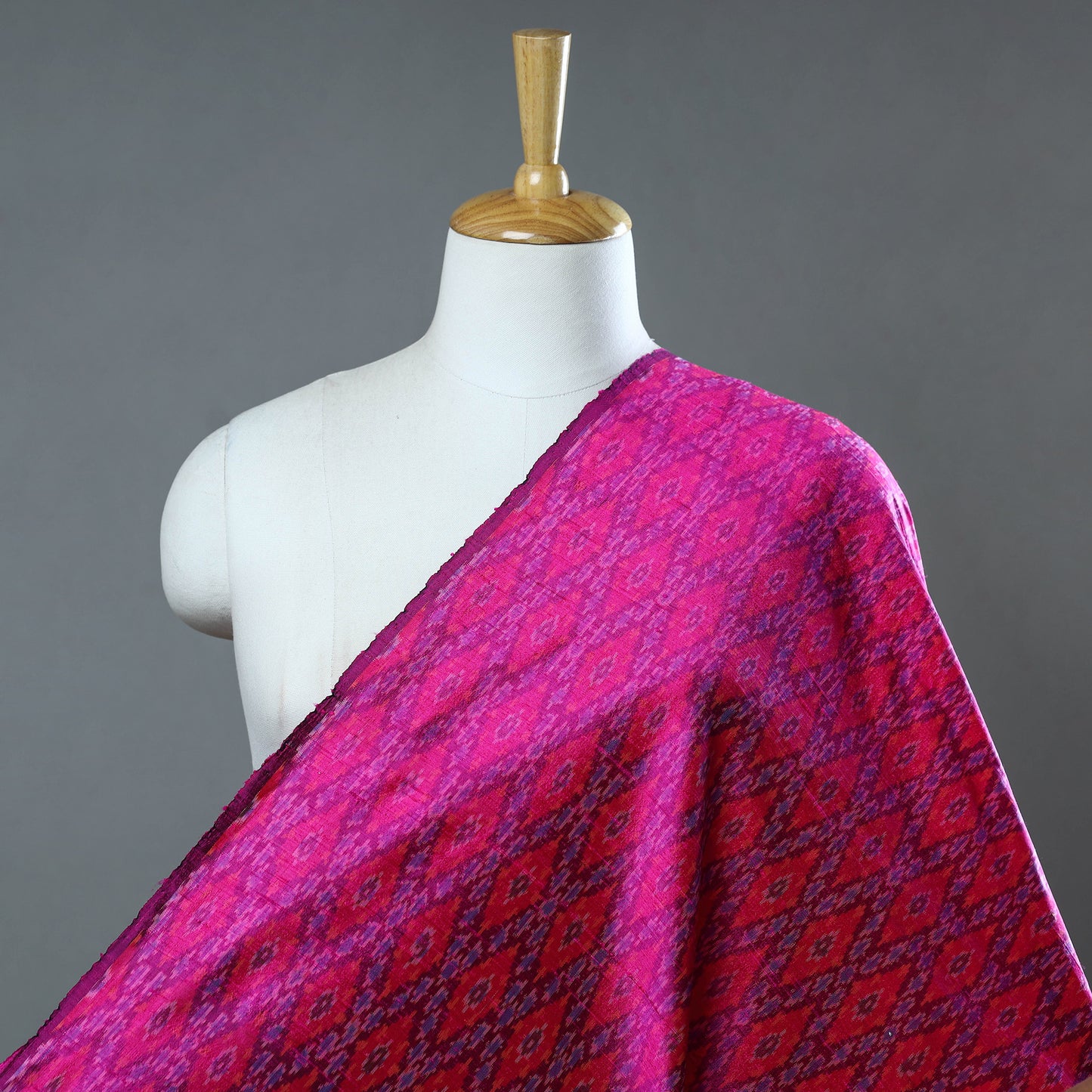 Pink - Pochampally Ikat Weave Handloom Pure Raw Silk Fabric 19